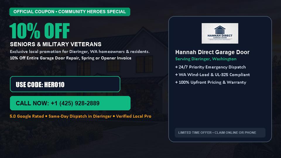 Hannah Direct Garage Door 10% OFF Seniors & Military Veterans in Dieringer, WA